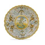 MAIOLICA CUP, COMPENDIARIO STYLE, DERUTA 19TH CENTURY in white, yellow, blue and ochre enamel,
