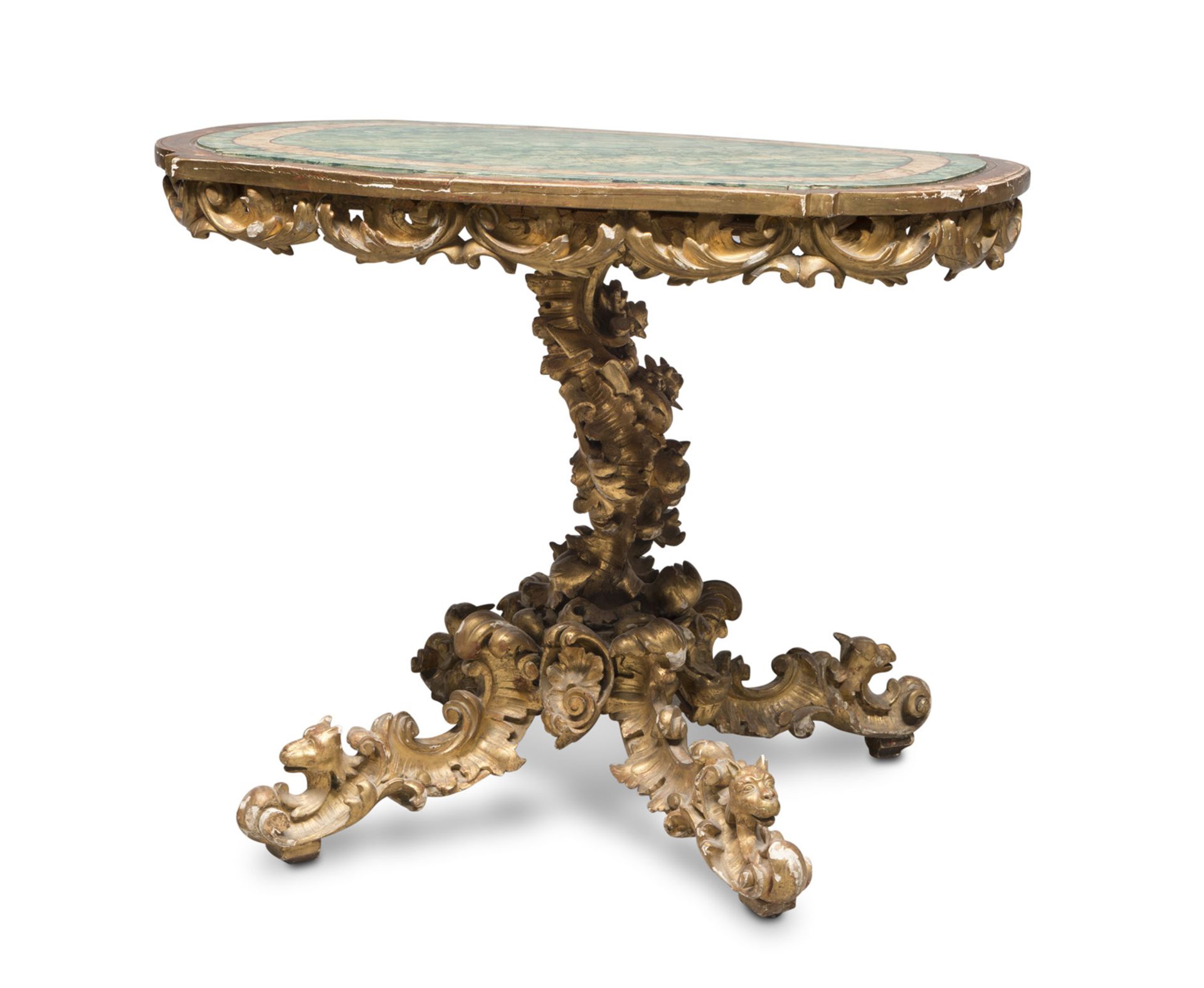 BEAUTIFUL COFFEE TABLE IN GILTWOOD, PROBABLY ROME ELEMENTS OF THE 18TH CENTURY top lacquered to