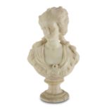 NOBLEWOMAN'S BUST IN WHITE MARBLE, FRANCE LATE 18TH CENTURY of beautiful sculpture with mobile