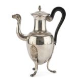 SILVER TEAPOT, EARLY 20TH CENTURY Empire style, with zoomorphic spout, wooden handle, claw feet.