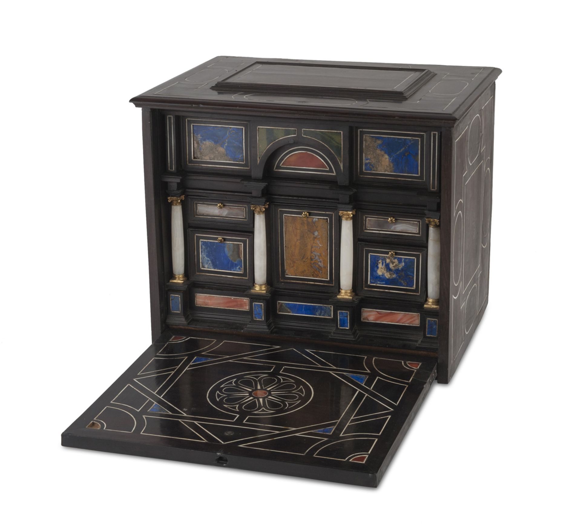 SMALL COIN CABINET IN PALISANDER AND MARBLE INLAYS, NORTHERN ITALY, EARLY 19TH CENTURY with