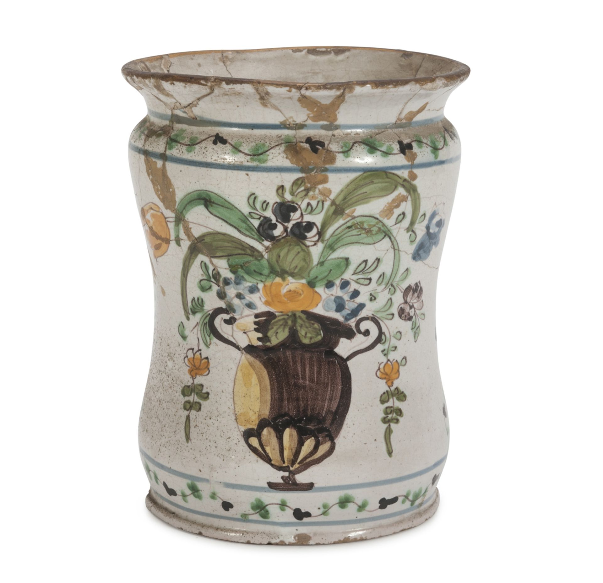 PHARMACY VASE IN MAIOLICA, LATE CAMPANIAN WORKSHOP 18TH CENTURY in white and poychrome enamel,