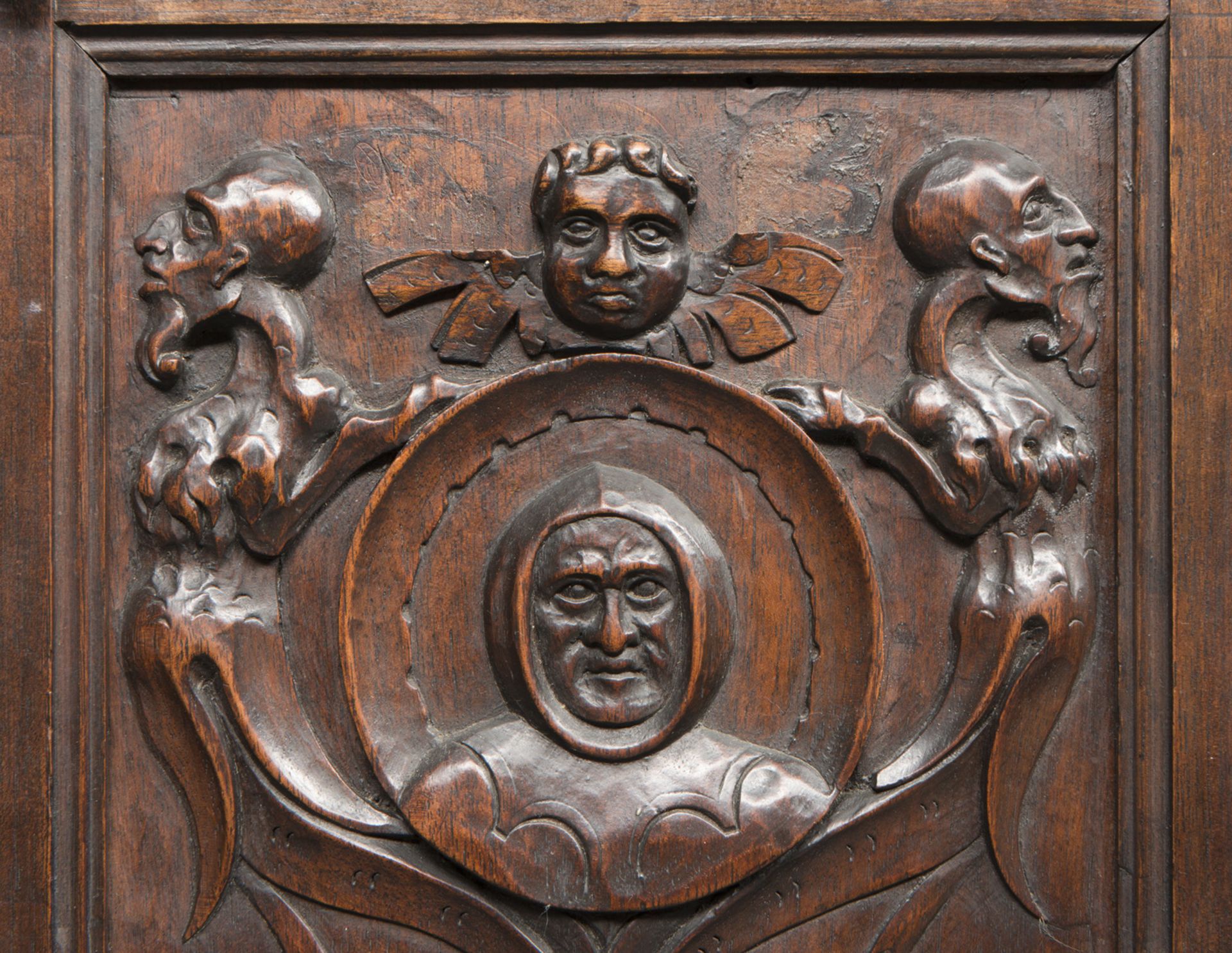 TWO-CORPS SIDEBOARD IN WALNUT, 19TH CENTURY of Renaissance style, sculpted to motifs of grotesque, - Image 2 of 2