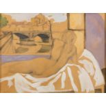 UGO ATTARDI (Sori 1923 - Roma 2006) Nudo sdraiato Tecnica mista su cartoncino, cm. 25 x 35 Firma