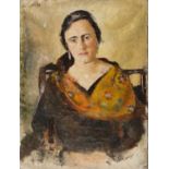 VIRGILIO GUIDI (Roma 1891 - Venezia 1984) Ritratto di donna con scialle, anni '20 Olio su tela,