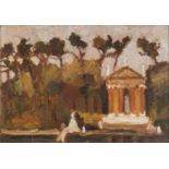 CARLO QUAGLIA (Terni 1903 - Roma 1970) Villa Borghese, 1966 Olio su faesite, cm. 35 x 50 Firma in