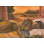 UGO ATTARDI (Sori 1923 - Roma 2006) Nudo sdraiato Olio su tela, cm. 50 x 70,5 Firma in basso a