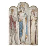 EUGENIO PATTARINO (Firenze 1885 - 1971) Edicola con Madonna e due Santi Scultura in ceramica dipinta