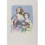 DOMENICO PURIFICATO (Fondi 1915 - Roma 1984) Due donne con gallo Acquaforte e acquatinta a colori,