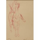 RENATO GUTTUSO (Bagheria 1912 - Roma 1987) Uomo a cavallo, 1940 China rossa su carta applicata su