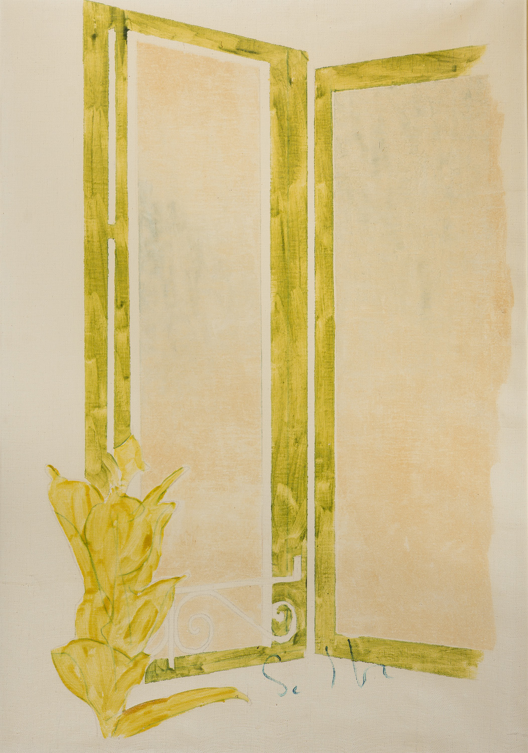 MARIO SCHIFANO (Homs 1934 - Roma 1998) Finestra, 1977 ca. Smalti su tela, cm. 100 x 70 Firma in
