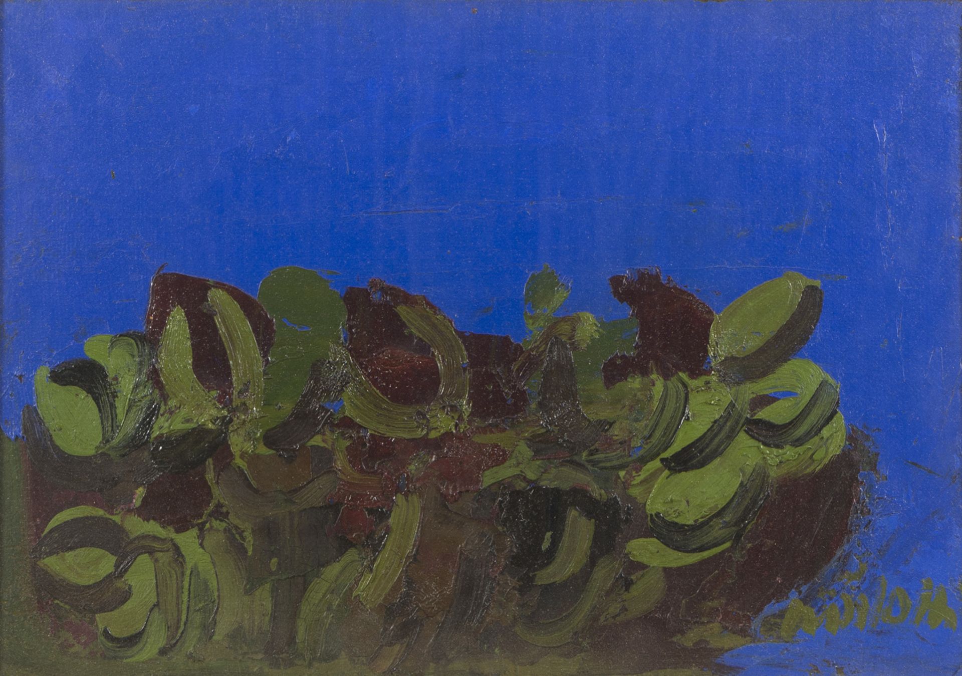 ENNIO MORLOTTI (Lecco 1910 - Milano 1992) Fichi d'india Olio su tela, cm. 35 x 50 Firma in basso a