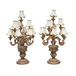 A PAIR OF CANDELABRA IN LACQUERED WOOD, 20TH CENTURY of eighteenth-century style, with finishes in