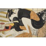 JAPANESE SCHOOL, EARLY 20TH CENTURY REPRESENTATIONS SHUNGA Couple polychrome di xilografie, cm. 23 x