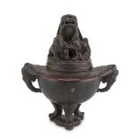 CENSER IN SOAPSTONE, CHINA 20TH CENTURY with boat body, handles to head of elephant and cover