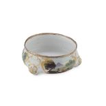 SMALL ENAMELLED SALTCELLAR, PROBABLY LATE FRANCE 18TH CENTURY in metal, with decoration representing