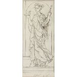 PAINTER 19TH CENTURY Chastity Ink on paper, cm.26 x 11 Titled at the bottom Framed Illustration of