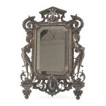 TABLE MIRROR IN SILVER-PLATED BRONZE, MAISON MARNYHAC PARIS, NAPOLEON III PERIOD frame chiseled to