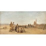 DOMENICO MORELLI (Naples 1823 - 1901) Halt of Bedouins in the desert near a Minaret Oil on canvas,