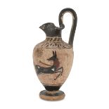 OINOCHOE, 20TH CENTURY in black-figured argil. Measures cm. 18 x 8 x 8. The lot is reported to the