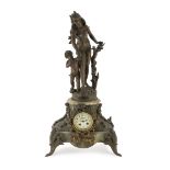 Clock In Antimony And Onyx, France LATE 19TH CENTURY with dial in enamel and superior allegory to