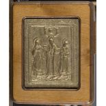 SMALL BAS-RELIEF IN BRONZE, PROBABLY RUSSIA EARLY 20TH CENTURY with gilded patina, representing