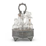 SILVER-PLATED CRUET, PUNCH SHEFFIELD 1835 CA. of oval shape with five bottles in cut crystal