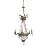 BELL CHANDELIER, EMPIRE PERIOD with crown in gilded and embossed metal with six arms, with rows of