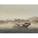 CHINESE SCHOOL, EARLY 20TH CENTURY RIVERSCAPE WITH BOATS Mixed technique on paper, cm. 30 x 40