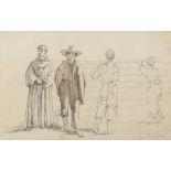 THEODORE DUCLERE (Naples 1816 - 1869) Men and monk Figures Pair of drawings on yellow paper cm. 12,7