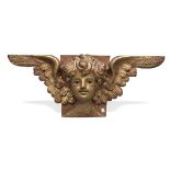 HEAD OF CHERUB IN GILTWOOD, ELEMENTS OF THE 17TH CENTURY with side wings. Measures cm. 40 x 90 x 30.