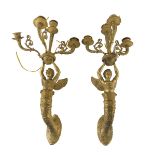 BEAUTIFUL PAIR OF APPLIQUES IN ORMOLU, EMPIRE PERIOD upright with figures of young angels,