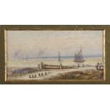 FRENCH PAINTER, EARLY 20TH CENTURY BEACH WITH SAIL BOATS Watercolor on paper, cm. 6 x 11.5 Not