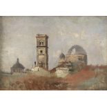 UBERTO DELL'ORTO (Milan 1848 - 1895) View of a village with bell tower Oil on canvas applied on