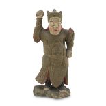 WOODEN SCULPTURE PAINTED IN POLYCHROMY, CHINA 20TH CENTURY representing a Lokapala in protective