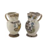 A PAIR OF CERAMIC PITCHERS, APULIA 19TH CENTURY in cream and polychrome enamel, decorated with