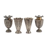 TWO PAIRS OF SILVER VASES, PERSIA 20TH CENTURY bodies embossed with vegetal and Carthusian motifs