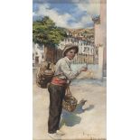 SPANISH PAINTER, 19TH CENTURY Wine's seller Oil on panel, cm. 36 x 19 Signed 'Blanco' and located
