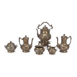 EXTRAORDINARY TEA AND COFFEE SERVICE, PUNCH TIFFANY & CO. NEW YORK 1860/1872 elements chiseled to