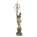 GREAT CANDELABRUM WITH SCULPTURE OF MOOR, LATE 19TH CENTURY in polychrome and gold lacquered wood.