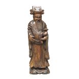 STATUE IN WOOD, CHINA LATE 19TH CENTURY representing Lao Fuxing in traditional pose. Measures cm.