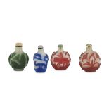 FOUR GLASS SNUFF BOTTLES, CHINA 20TH CENTURY