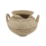 DAUNIAN OLLA, 7th-6th CENTURY B.C. in bright beige clay. Missing parts, fading varnish. Measures cm.