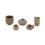 FIVE MINIATURE VASES, 5th-4th CENTURY B.C. in clay. Entire. Height cm. 3-6. The find is reported