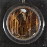 NEAPOLITAN PAINTER, 19TH CENTURY Ground floor of the Roman Colosseum Oil on glass, diameter cm. 14,5