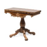 BEAUTIFUL CARD TABLE IN PALISANDER, 19TH CENTURY with folding top and borders with leaves and