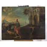 NEAPOLITAN PAINTER, 18TH CENTURY Fantasy view with blessing Jesus Oil on canvas, cm. 90 x 118,5