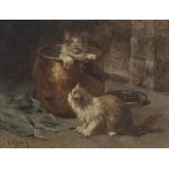 FRENCH PAINTER, EARLY 20TH CENTURY DANS LA MARMITE Oil on panel, cm. 16 x 21 Signed 'J. A.