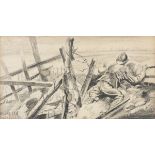 CARLO GUASTA (Italy 19th - 20th century) Piave Pencil on paper, cm. 18 x 31 Signed, dated 1918 and