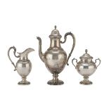 TEA SERVICE IN SILVER, PUNCH BOLOGNA 1944/1968 of Empire style, with Griffon beak spout.